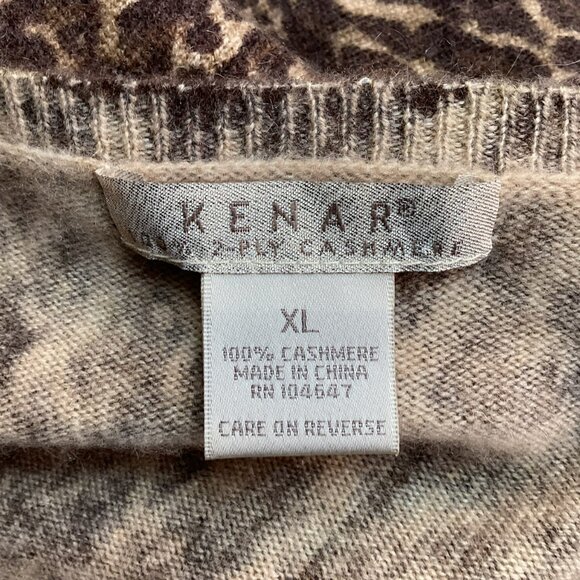Kenar Leopard 2-Ply Cashmere Sweater V-Neck Womens XL - Picture 7 of 9